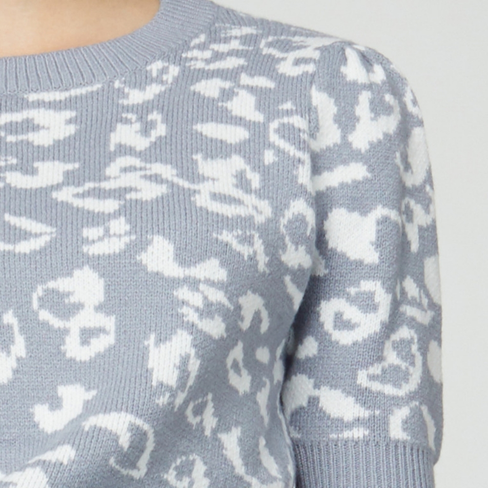 Leopard Print Short Sleeve Sweater - Picture 6 of 7